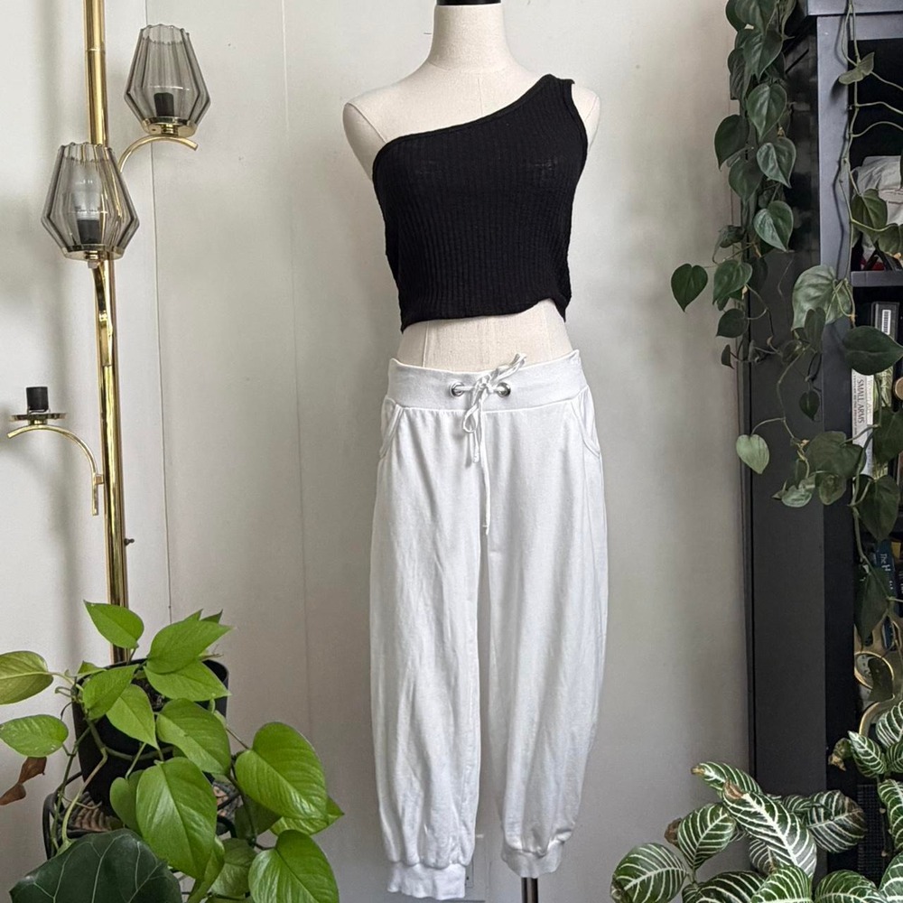 Forever 21 Y2K Low Rise White Capris Sweatpants Drawstring Pockets L